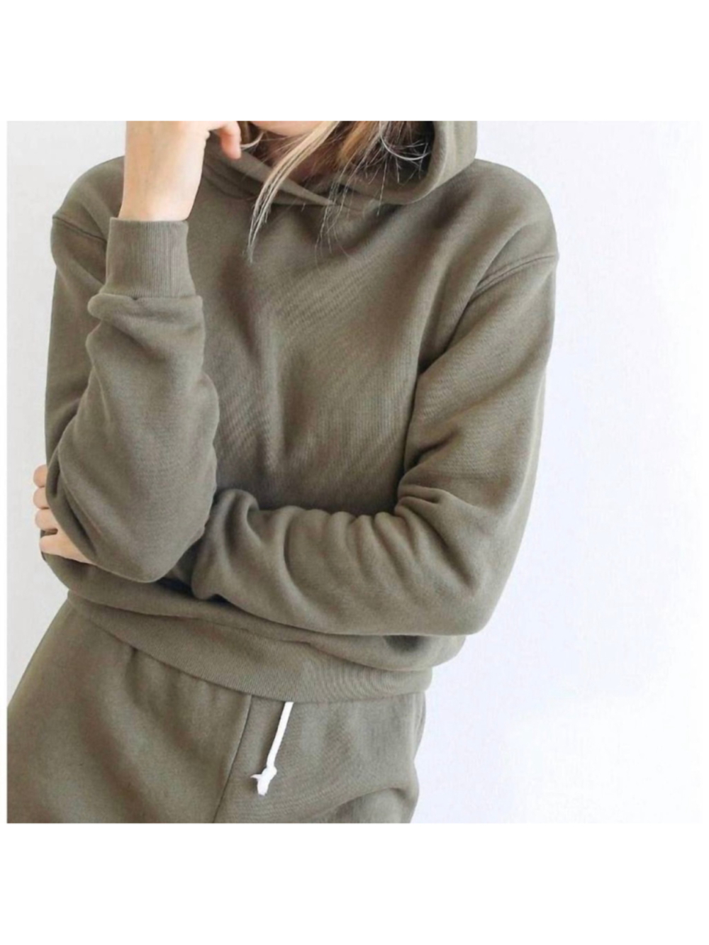 Perfectwhitetee Womens Heart Hoodie Olive Green EUC 100% Cotton Fleece Large